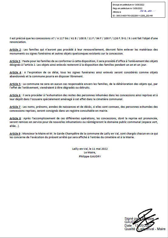 arreté du mairie reprise de concessions p2